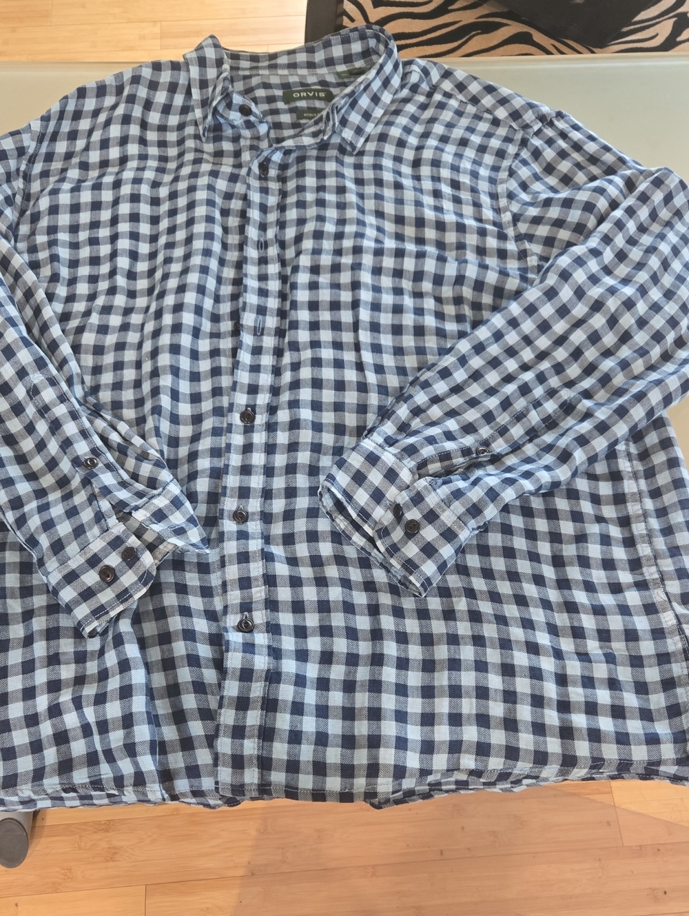 Orvis Men's Navy and White Gingham Button-Down Shirt